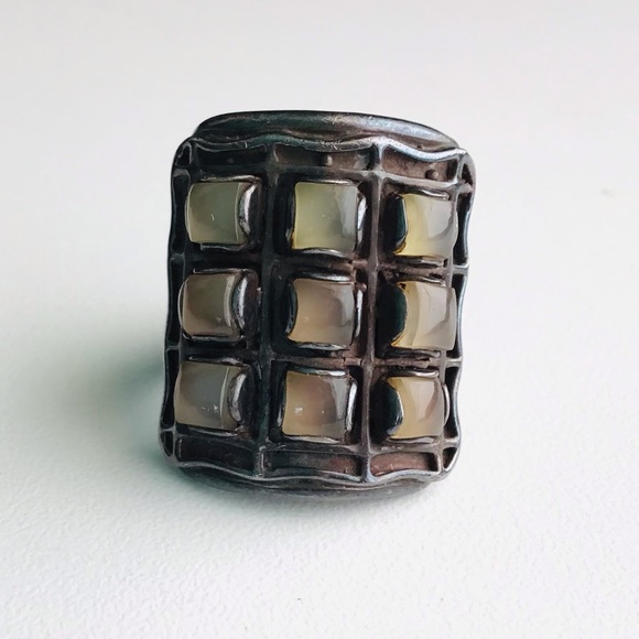 Mid Century Sterling Silver Square Grid ring - Picture 2 of 14